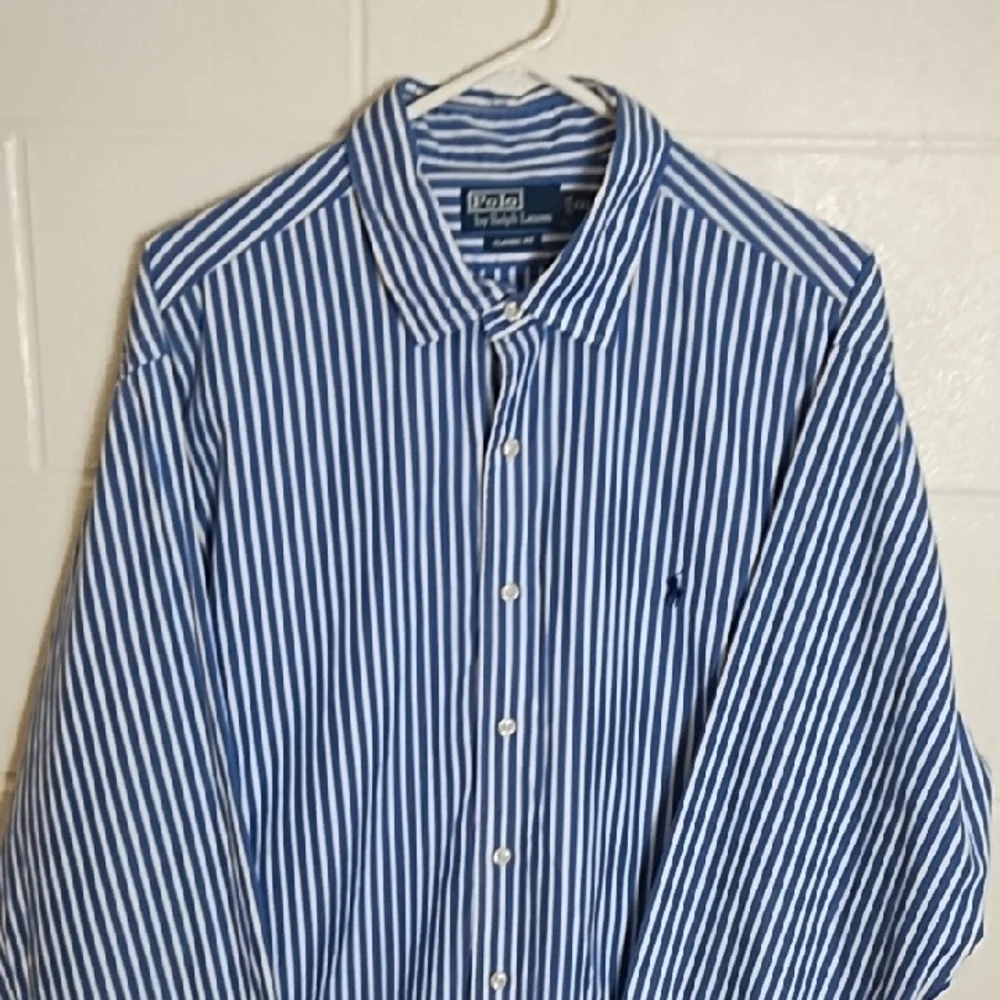 Classic Fit Polo Ralph Lauren Blue and White Striped Shirt Embroidered Polo Logl
